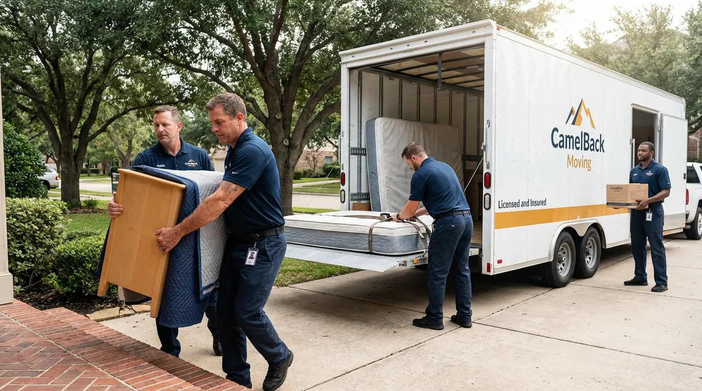 Crew loading residential truck for cross-state move from Bridgeport, MI