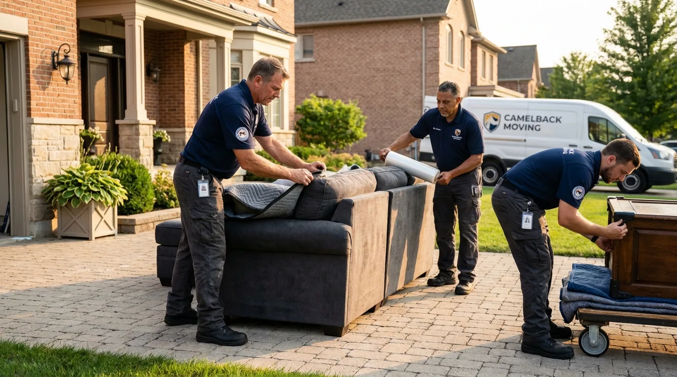 Large estate moving crew wrapping furniture in Bridgeport, MI