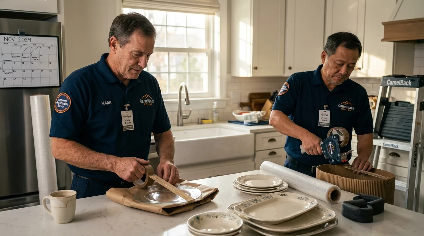 Professional crew packing kitchen dishware in Bridgeport, MI